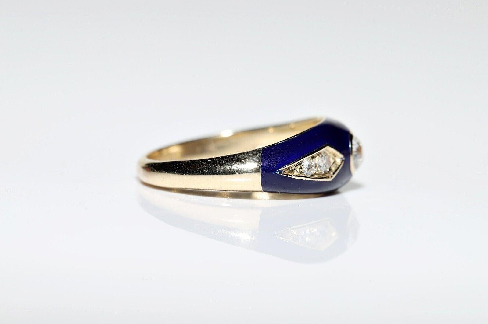 New Made 14k Gold Natural Diamond And Blue  Enamel Decorated Ring For Sale 1