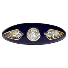 New Made 14k Gold Natural Diamond And Blue  Enamel Decorated Ring