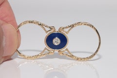 New Made 14k Gold Natural Diamond And Enamel Decorated Two Face Design Ring