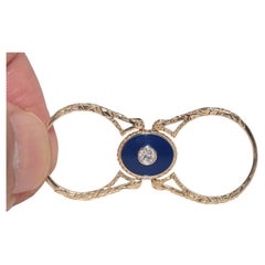 New Made 14k Gold Natural Diamond And Enamel Decorated Two Face Design Ring New Made 14k Gold Natural Diamond And Enamel Decorated Two Face Design Ring