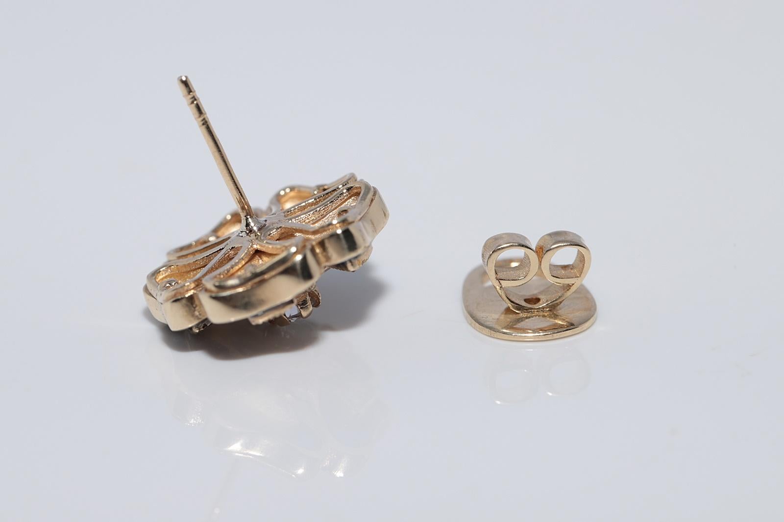 New Made Boucle d'oreille fleurs en or 14k diamant naturel et émail en vente 5