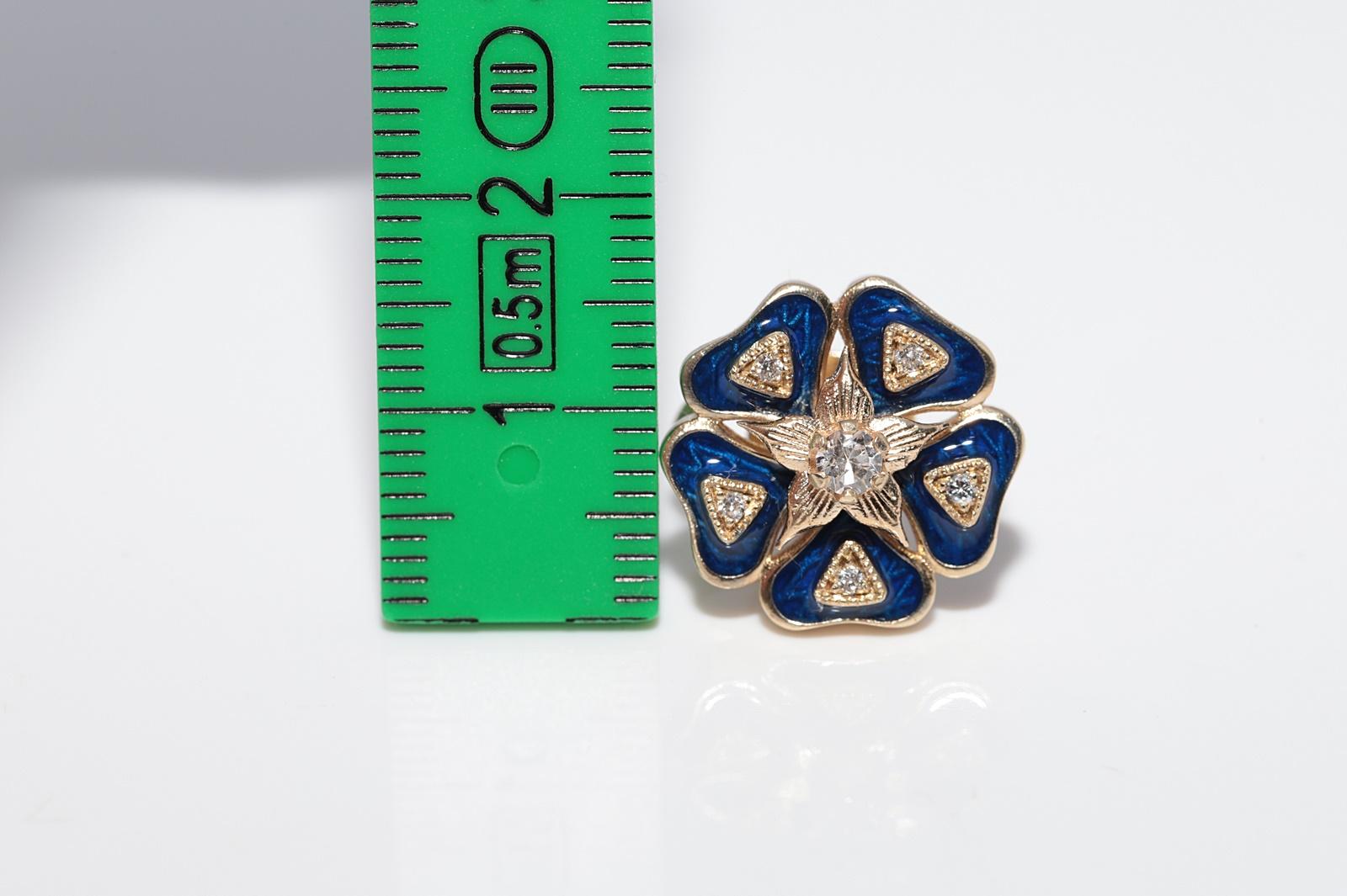 New Made Boucle d'oreille fleurs en or 14k diamant naturel et émail en vente 11