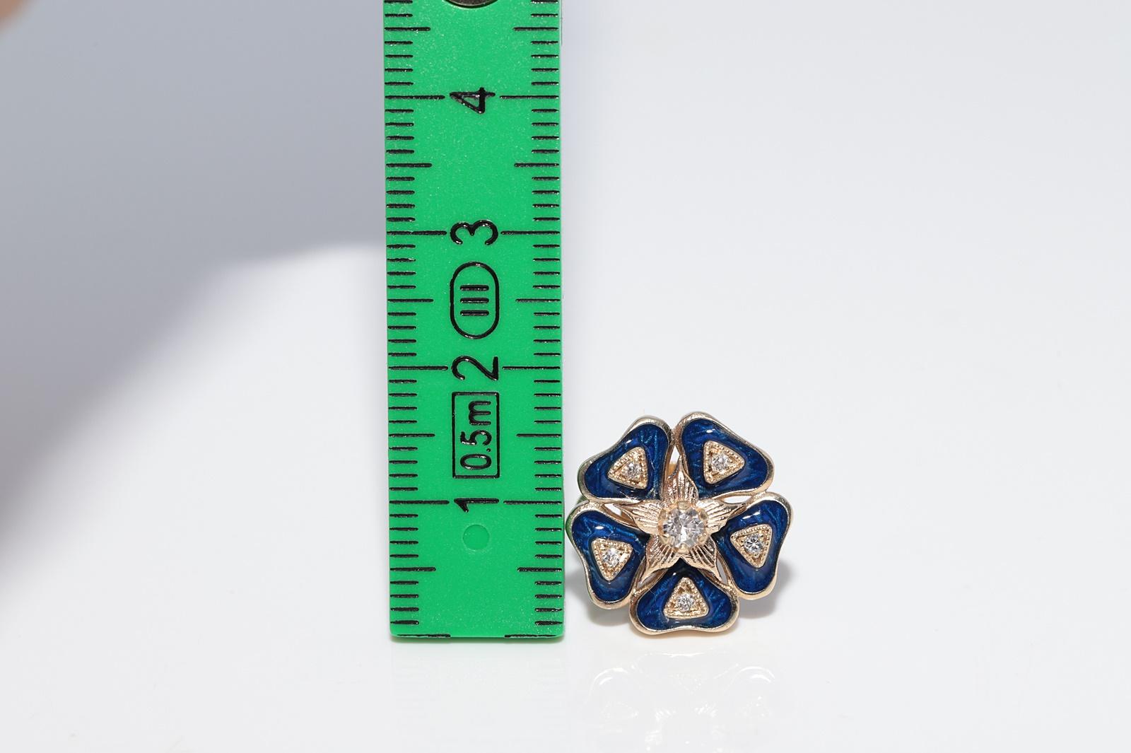 New Made Boucle d'oreille fleurs en or 14k diamant naturel et émail en vente 12