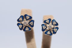 New Made 14k Gold Natural Diamond And Enamel Flowers Earring