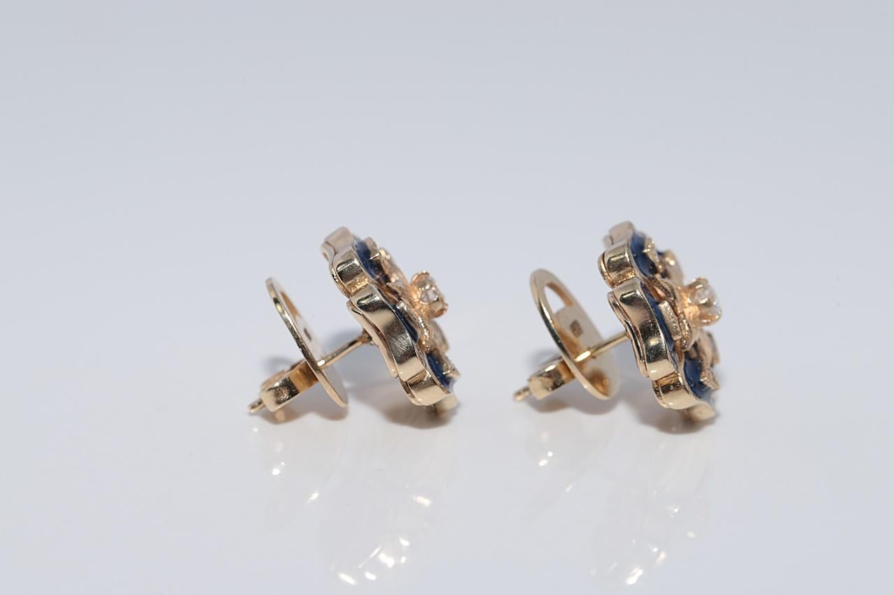 New Made Boucle d'oreille fleurs en or 14k diamant naturel et émail Neuf - En vente à Fatih/İstanbul, 34