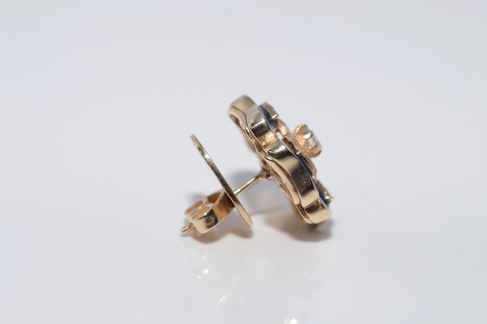 New Made Boucle d'oreille fleurs en or 14k diamant naturel et émail en vente 1