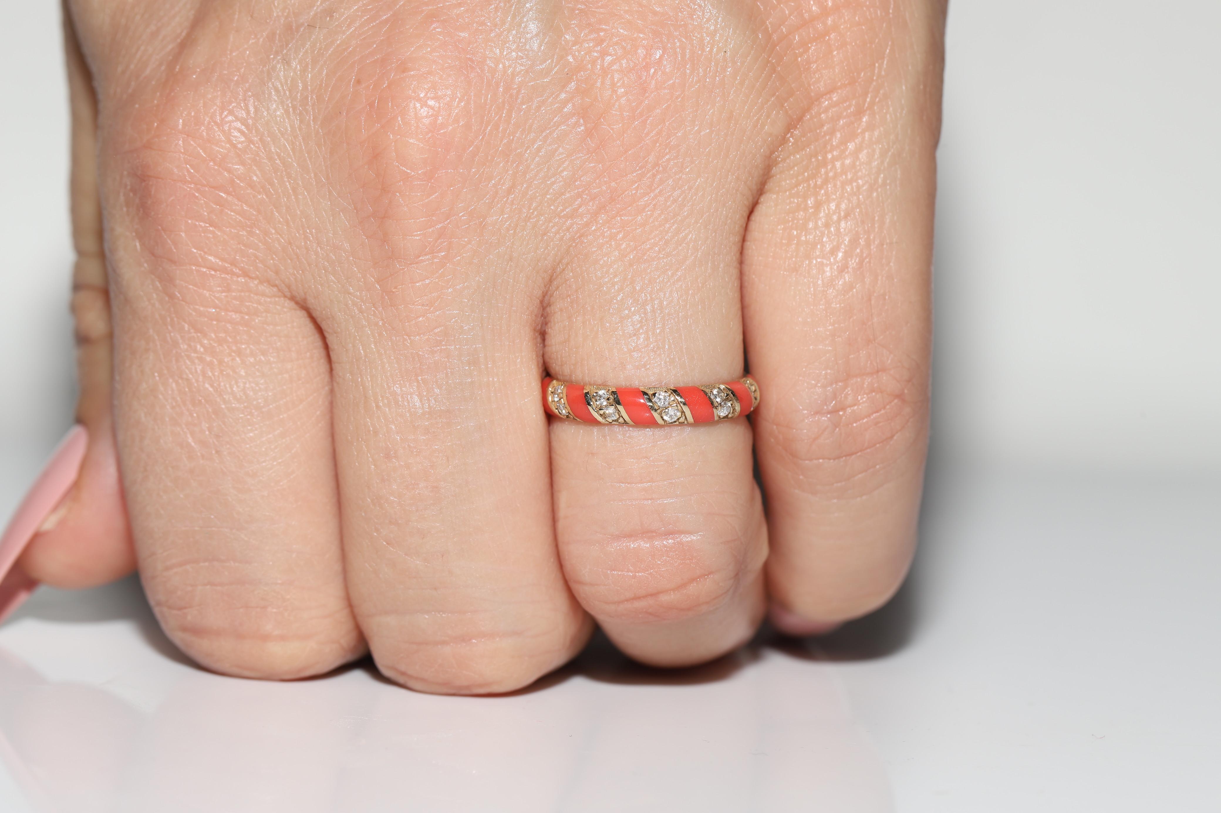 New Made 14k Gold Natural Diamond And Enamel Ring For Sale 6