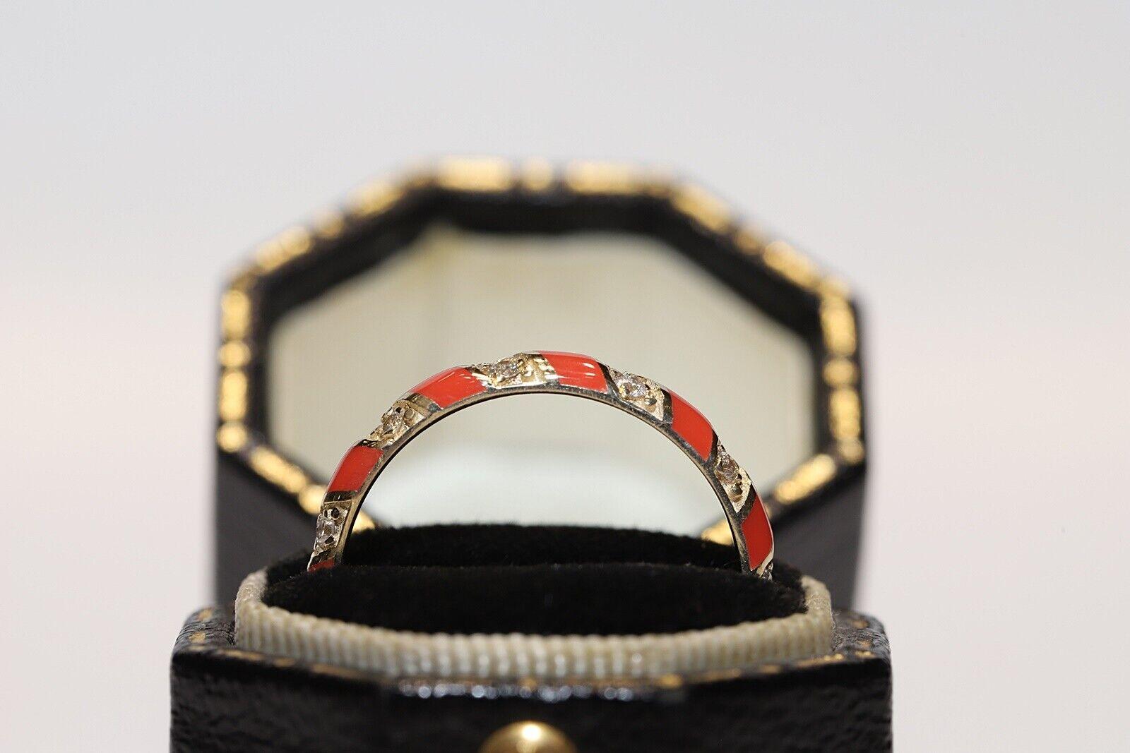 Modern New Made 14k Gold Natural Diamond And Enamel Ring For Sale