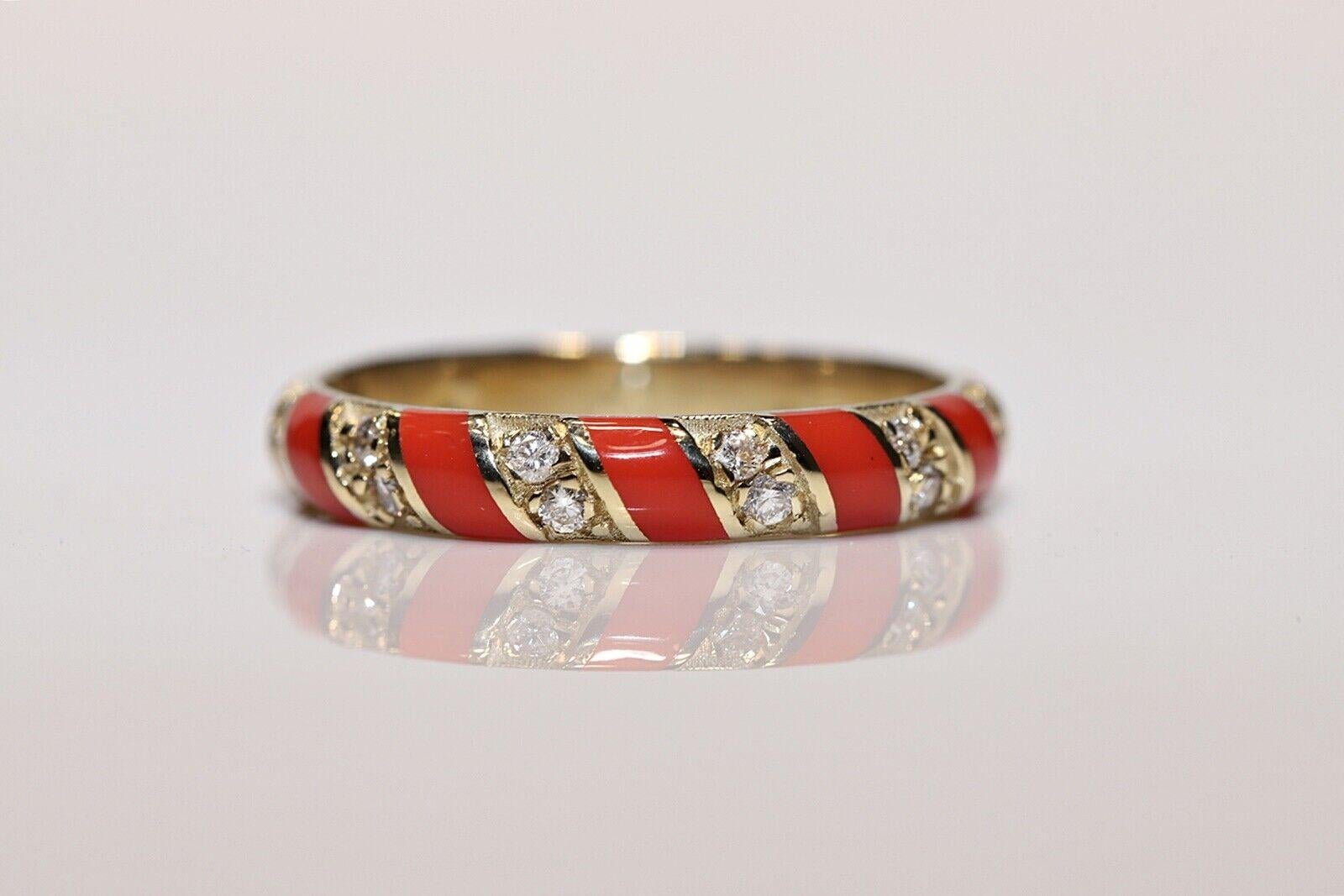 Brilliant Cut New Made 14k Gold Natural Diamond And Enamel Ring  For Sale