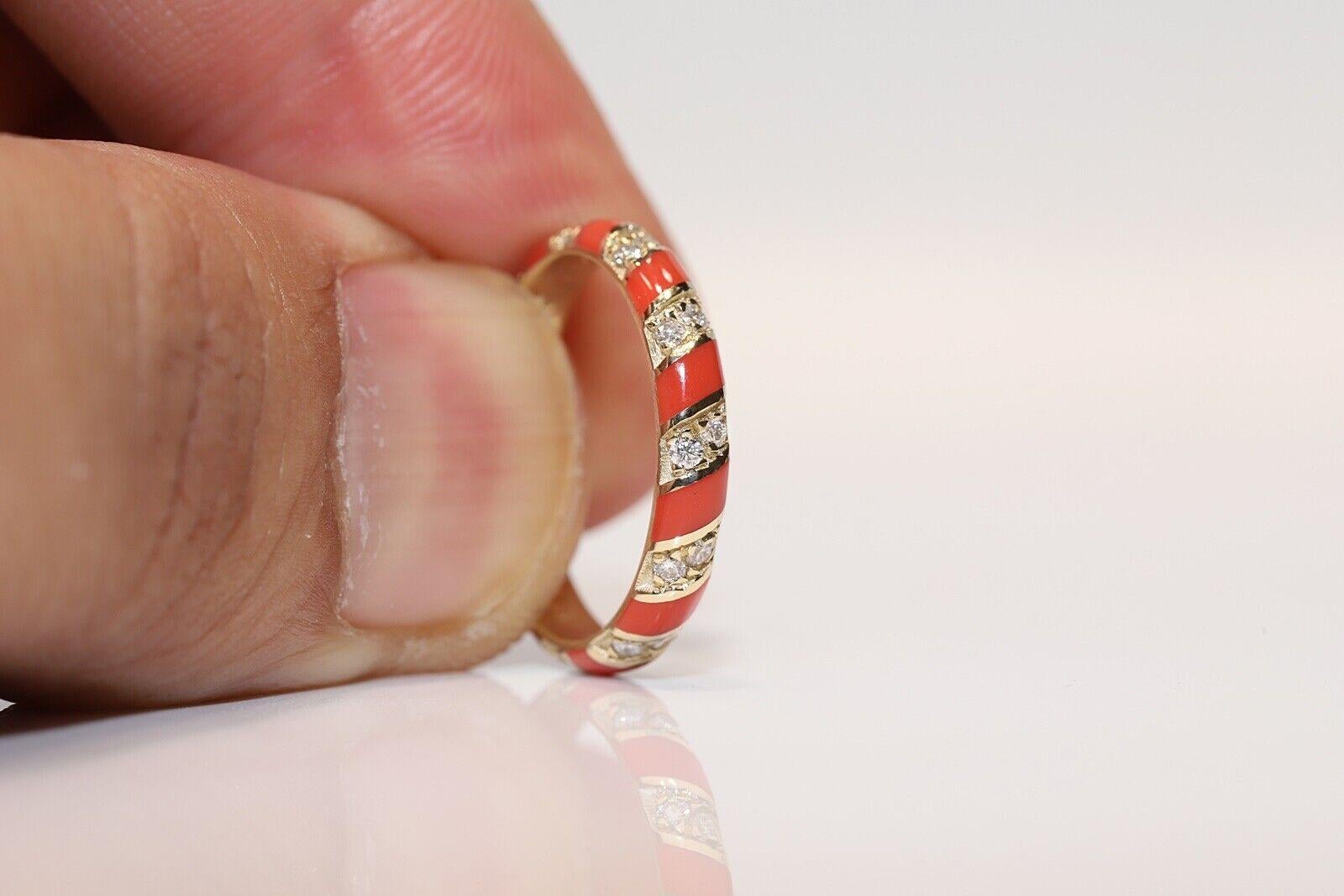 New Made 14k Gold Natural Diamond And Enamel Ring  In New Condition For Sale In Fatih/İstanbul, 34
