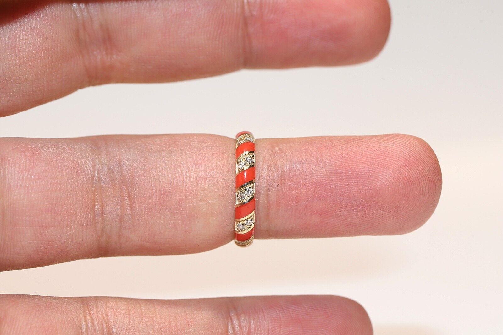 Bague neuve fabriquée en or 14 carats avec diamant naturel et émail Pour femmes en vente
