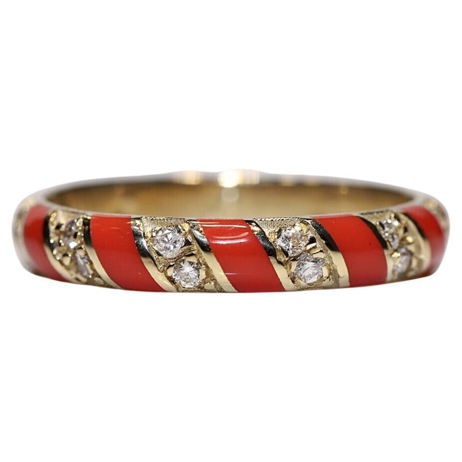 New Made 14k Gold Natural Diamond And Enamel Ring  For Sale