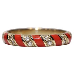New Made 14k Gold Natural Diamond And Enamel Ring 