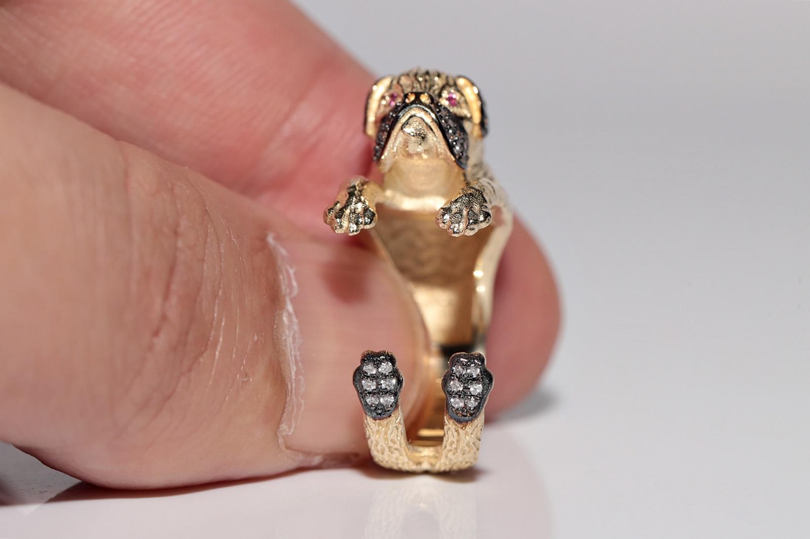Anillo para perro decorado con rubíes y diamantes naturales de oro de 14k de nueva factura en venta 6