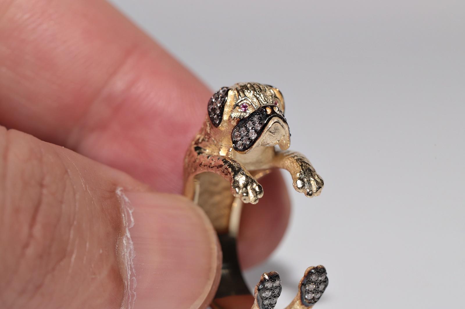 Anillo para perro decorado con rubíes y diamantes naturales de oro de 14k de nueva factura en venta 7