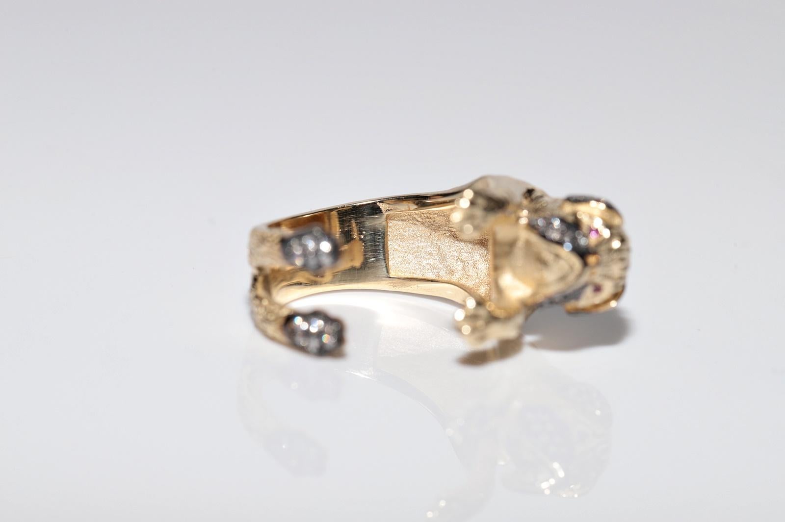 Anillo para perro decorado con rubíes y diamantes naturales de oro de 14k de nueva factura en venta 9
