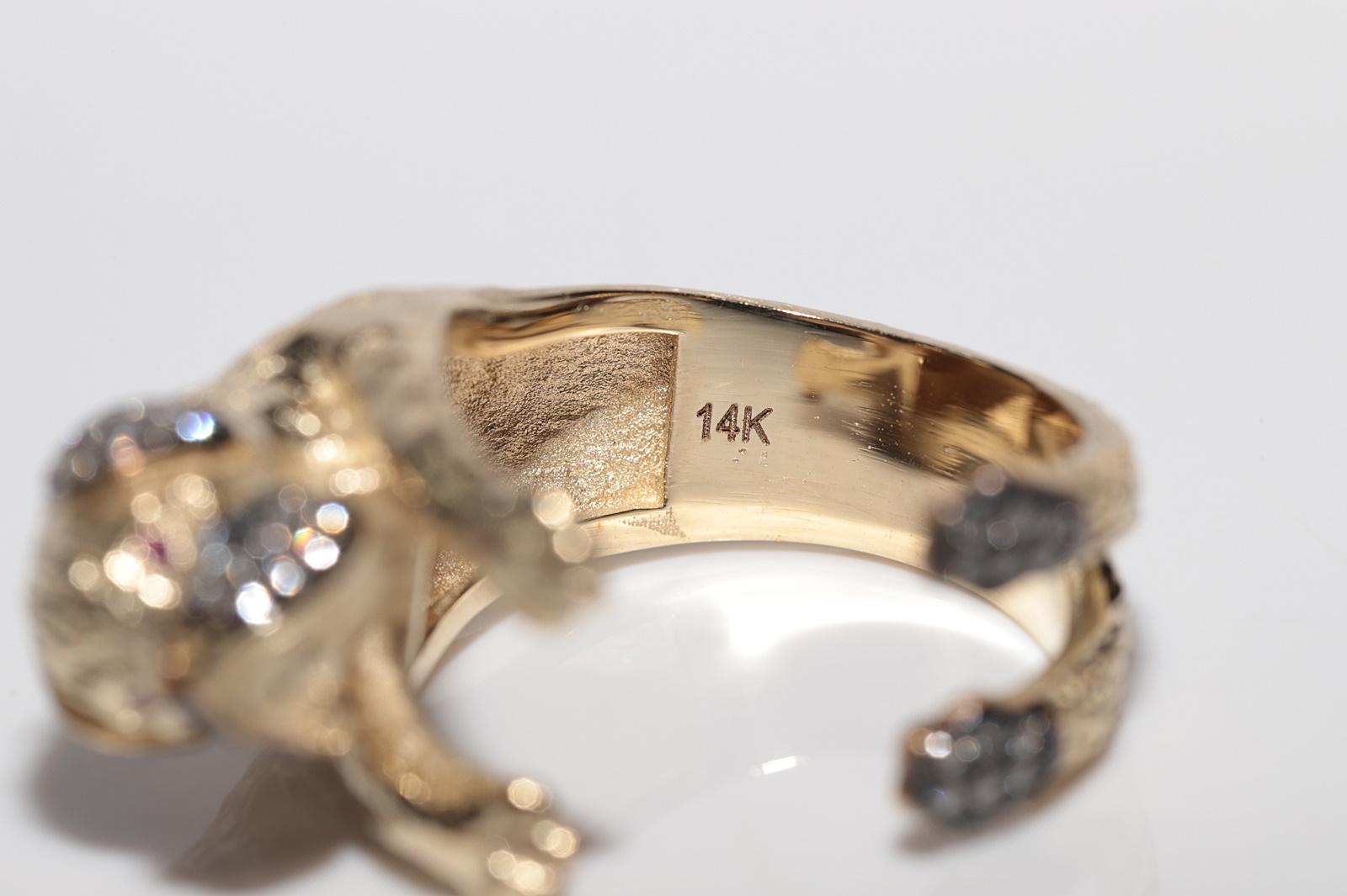 Anillo para perro decorado con rubíes y diamantes naturales de oro de 14k de nueva factura en venta 13