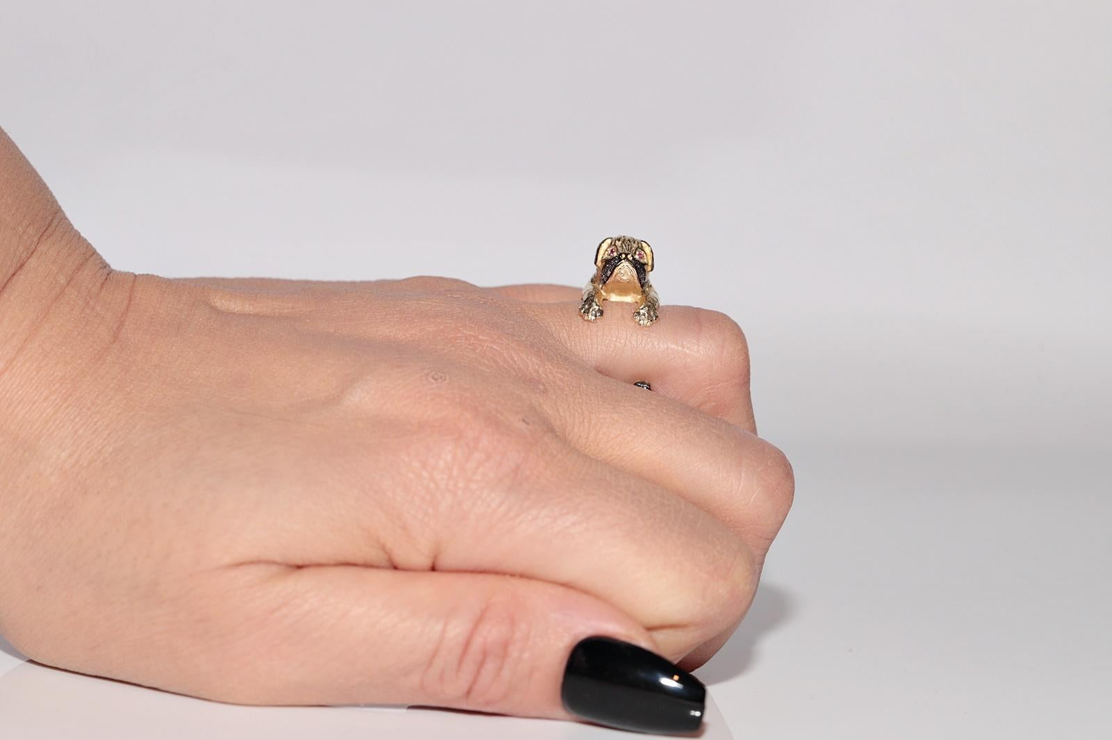 Anillo para perro decorado con rubíes y diamantes naturales de oro de 14k de nueva factura Corte brillante en venta