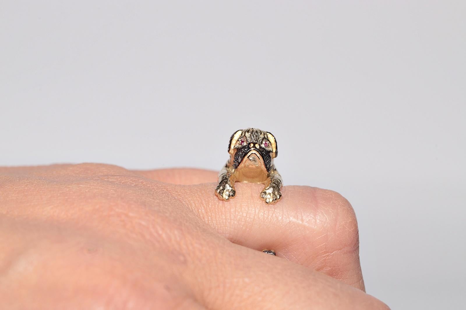 Anillo para perro decorado con rubíes y diamantes naturales de oro de 14k de nueva factura en Bueno estado para la venta en Fatih/İstanbul, 34