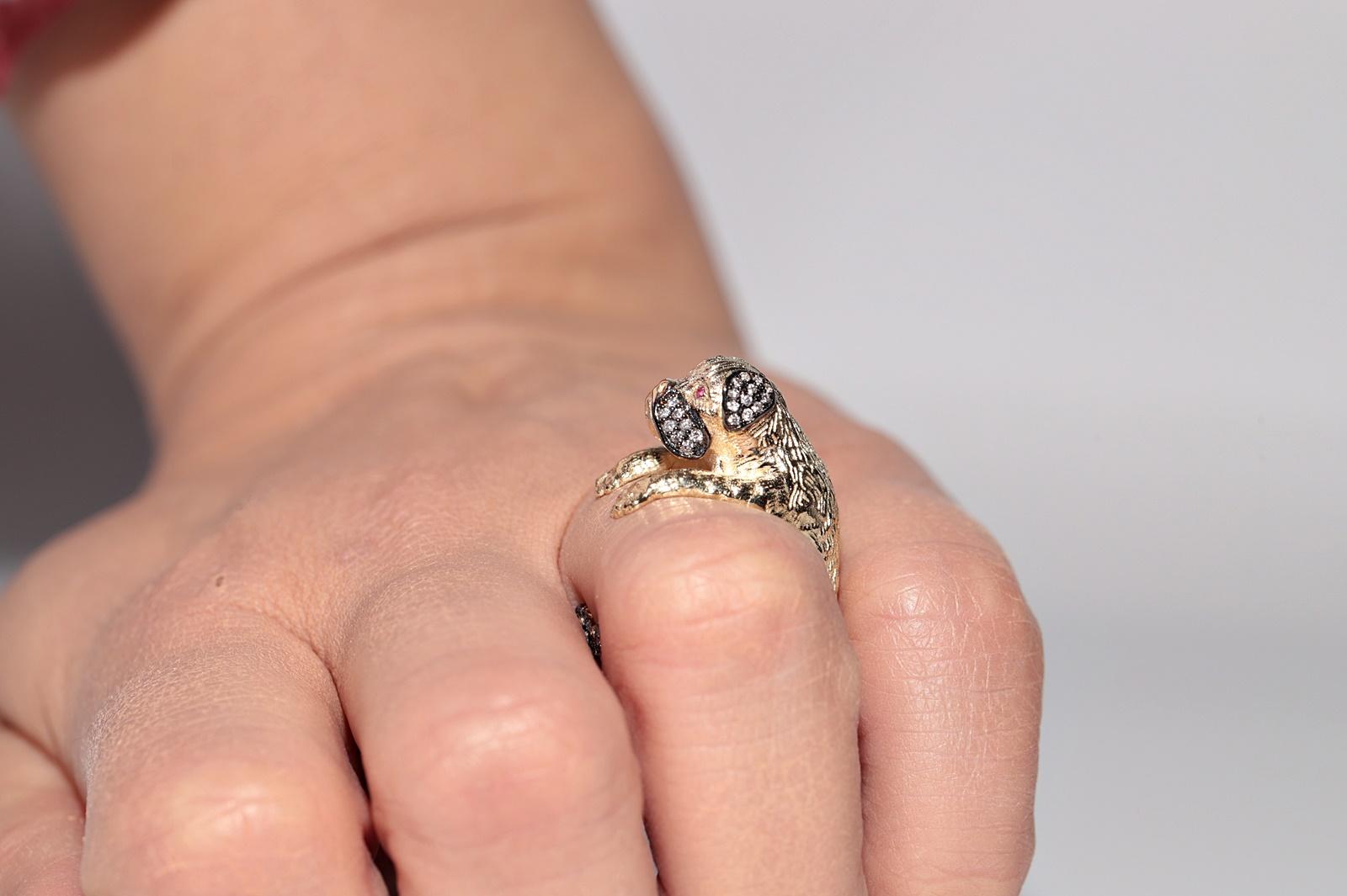 Femenino o masculino Anillo para perro decorado con rubíes y diamantes naturales de oro de 14k de nueva factura en venta