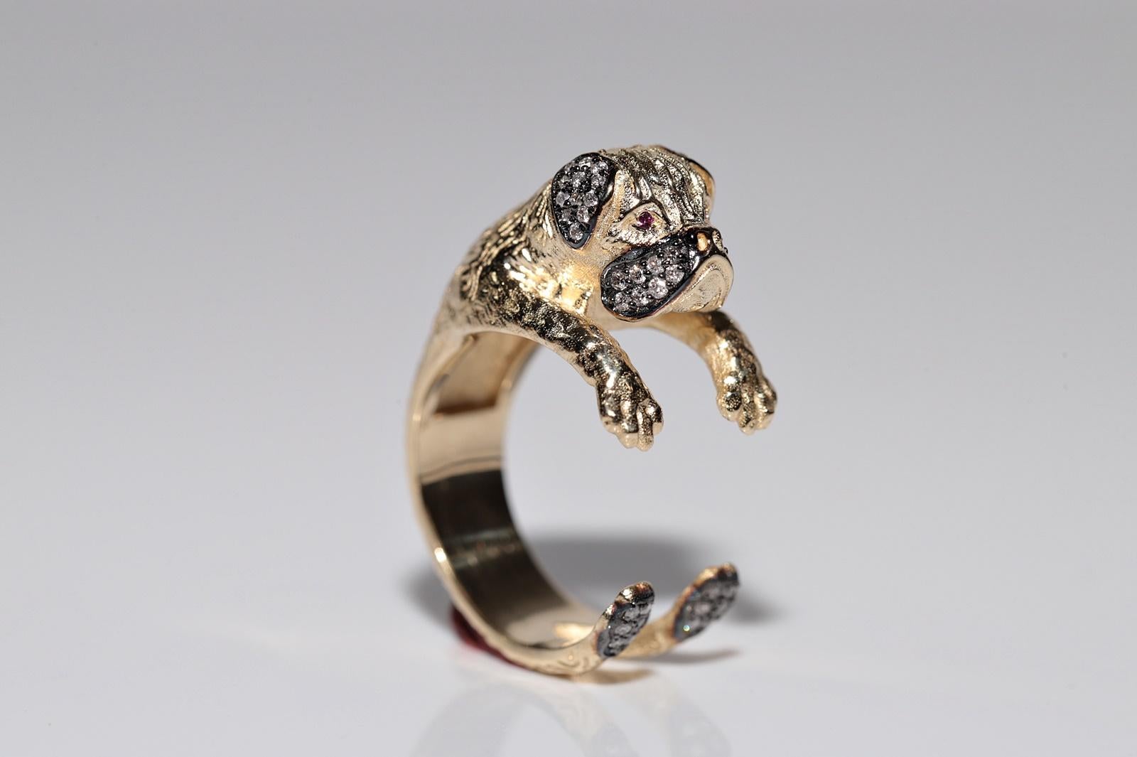 Anillo para perro decorado con rubíes y diamantes naturales de oro de 14k de nueva factura en venta 1