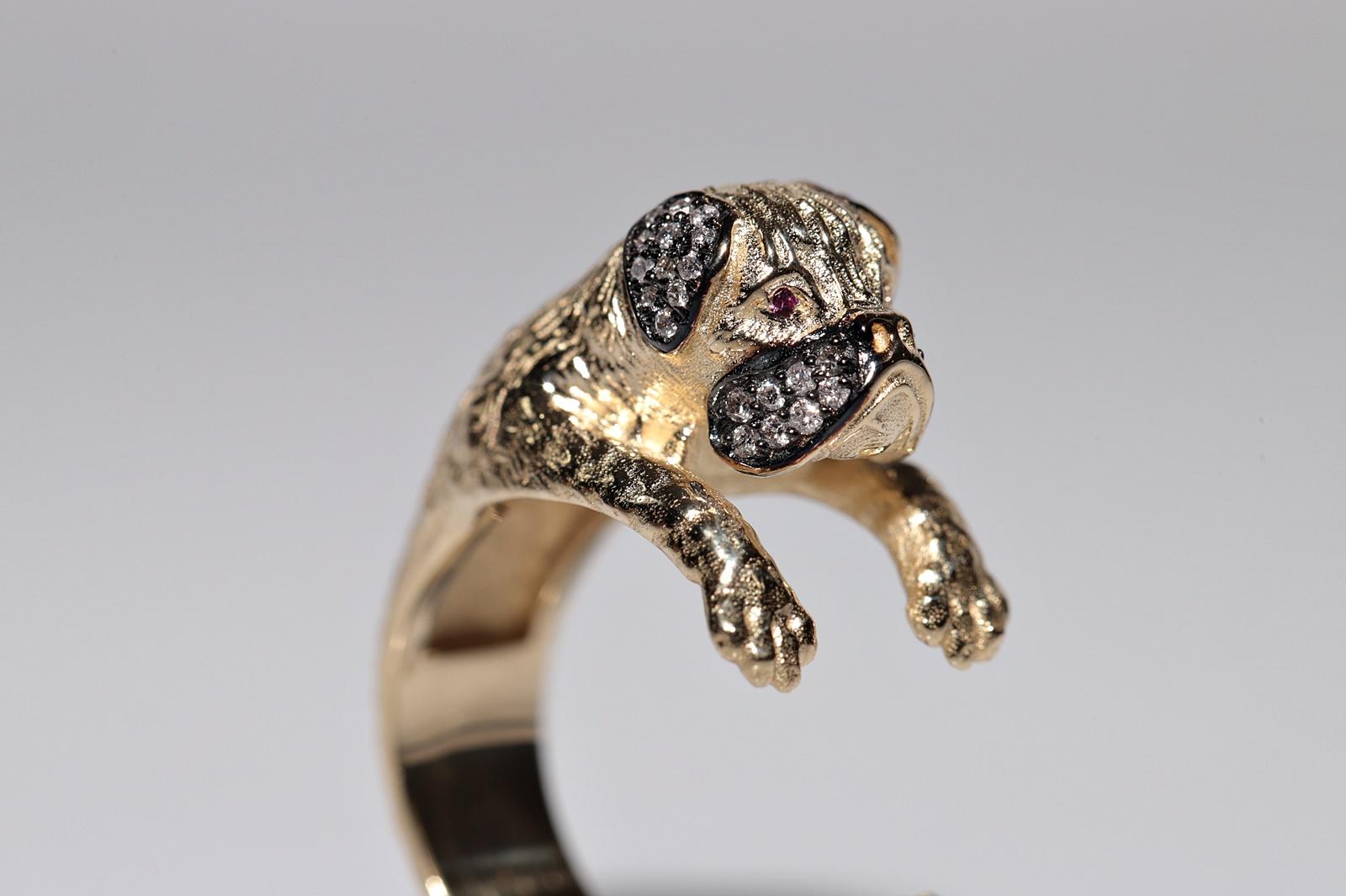 Anillo para perro decorado con rubíes y diamantes naturales de oro de 14k de nueva factura en venta 2