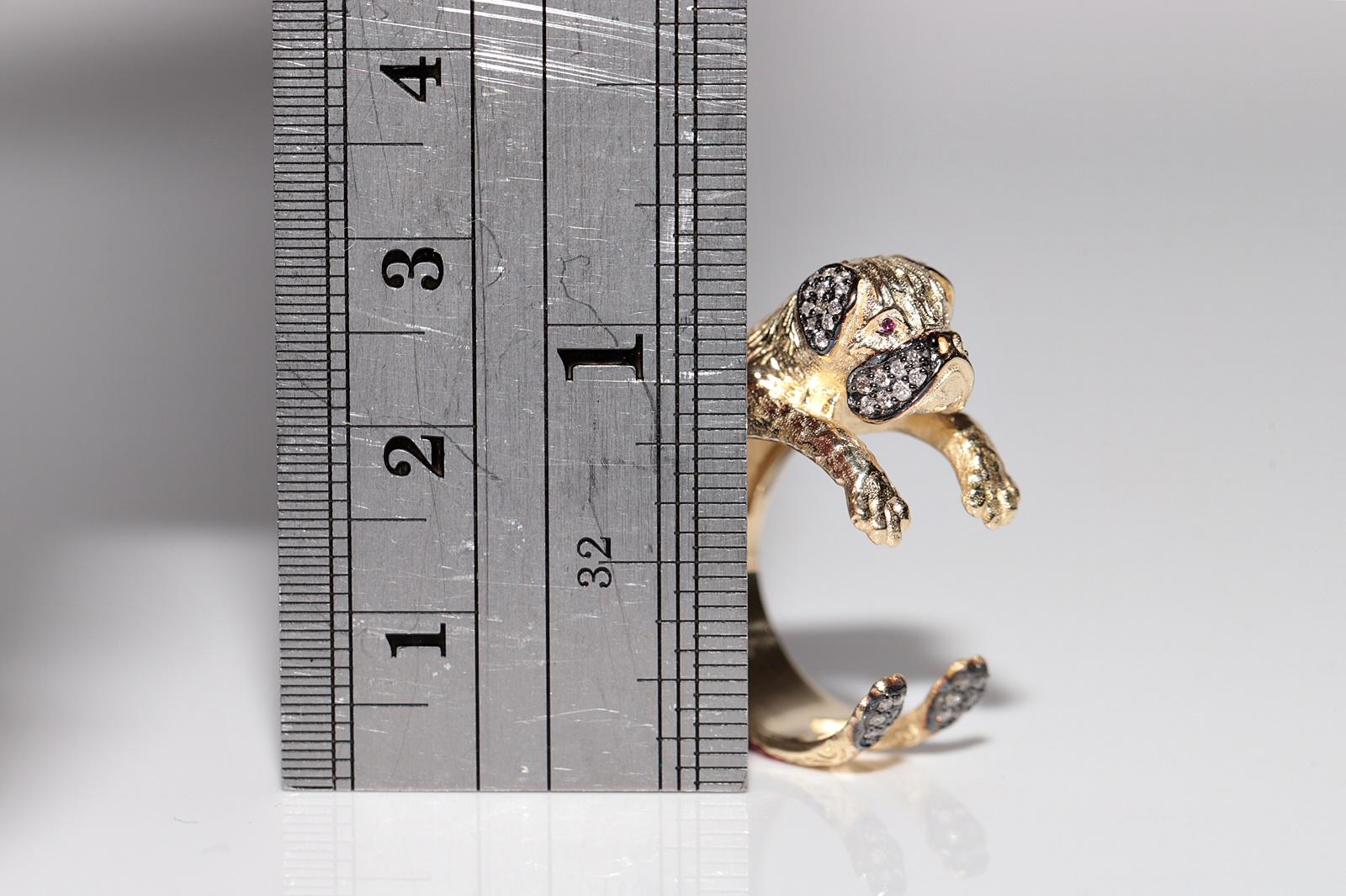 Anillo para perro decorado con rubíes y diamantes naturales de oro de 14k de nueva factura en venta 3