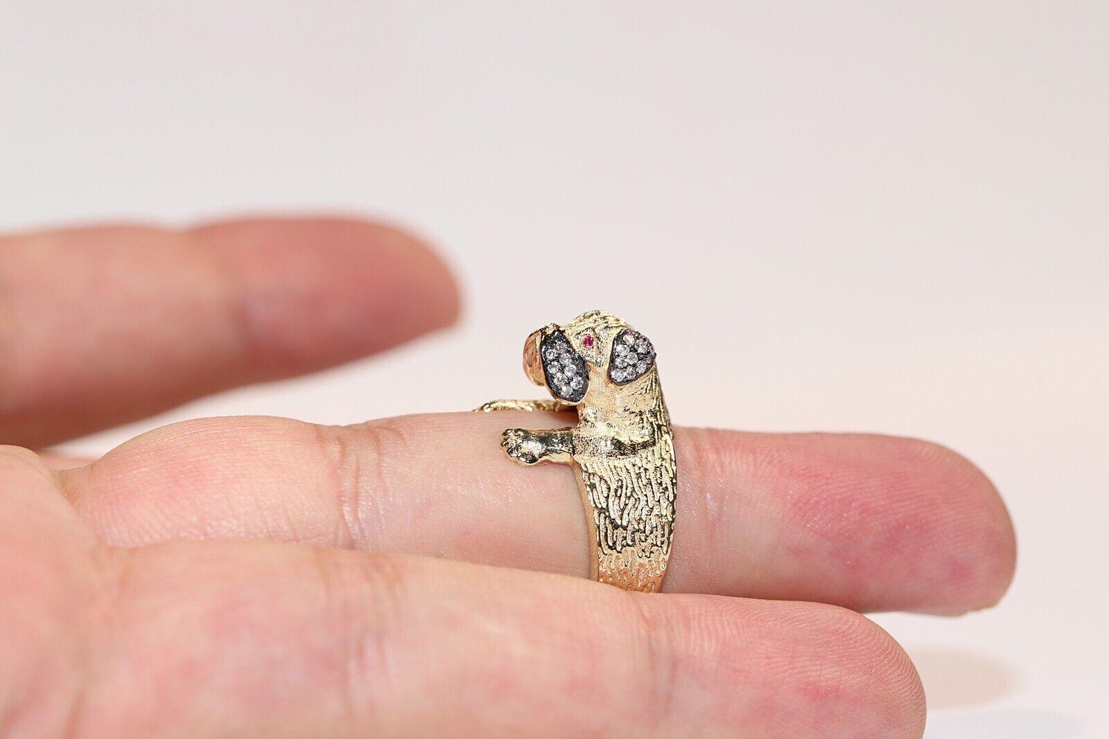 New Made 14k Gold Natural Diamond And Ruby Decorated Dog Style  Bague en vente 4