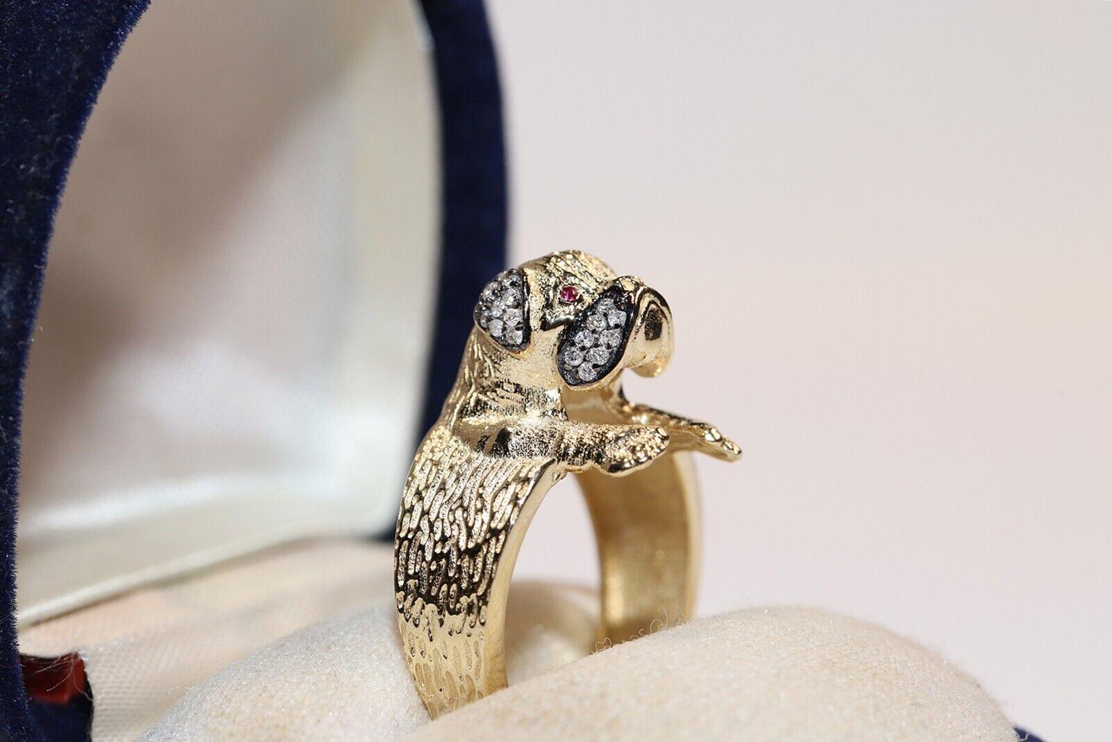 New Made 14k Gold Natural Diamond And Ruby Decorated Dog Style  Ring  For Sale 6