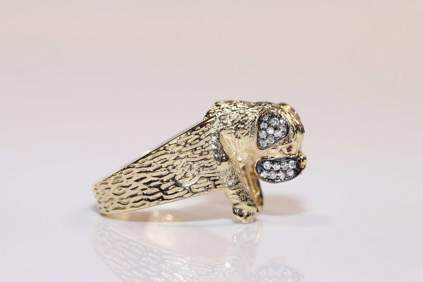 Modern New Made 14k Gold Natural Diamond And Ruby Decorated Dog Style  Ring  For Sale