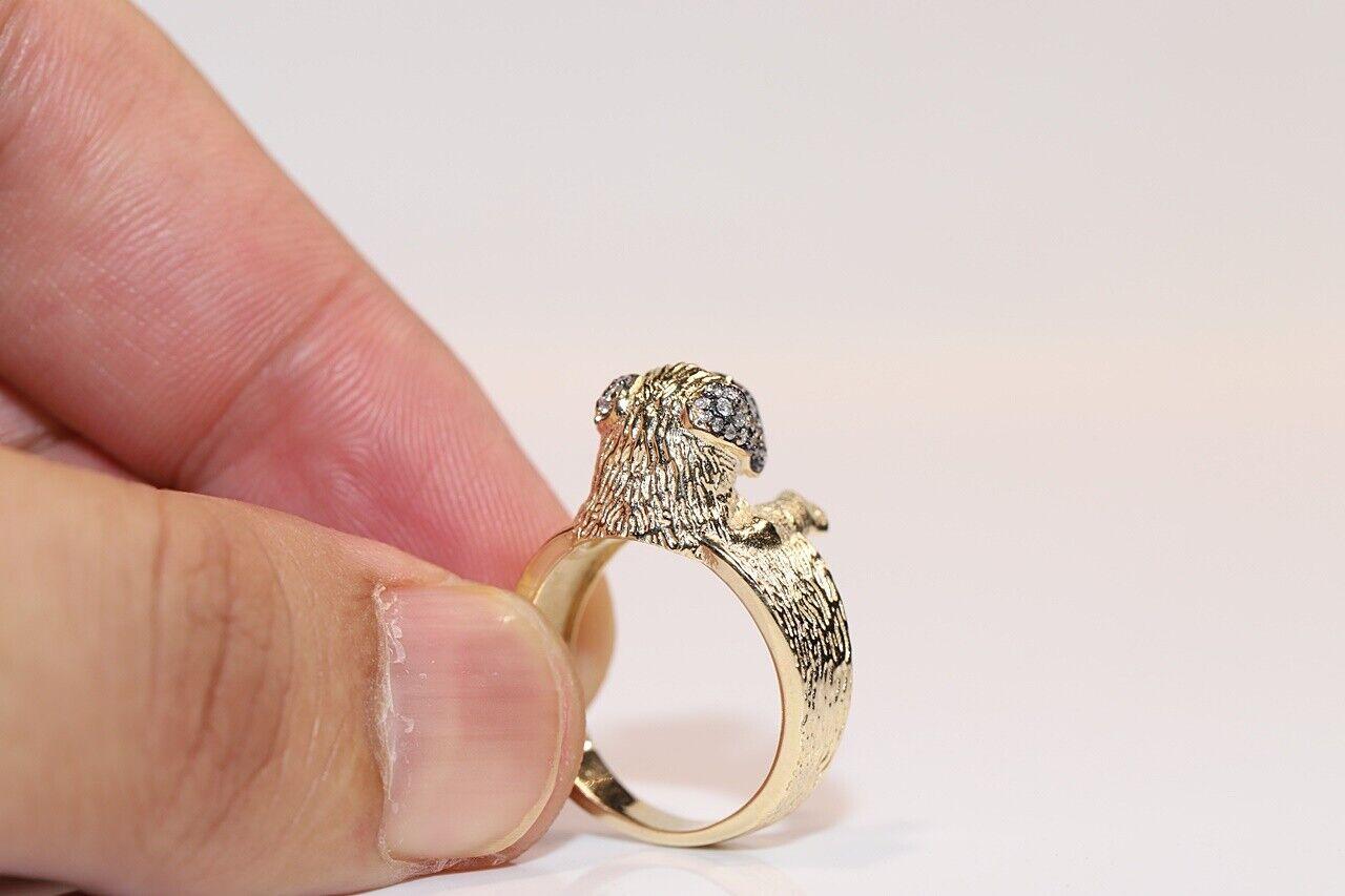 New Made 14k Gold Natural Diamond And Ruby Decorated Dog Style  Bague en vente 1