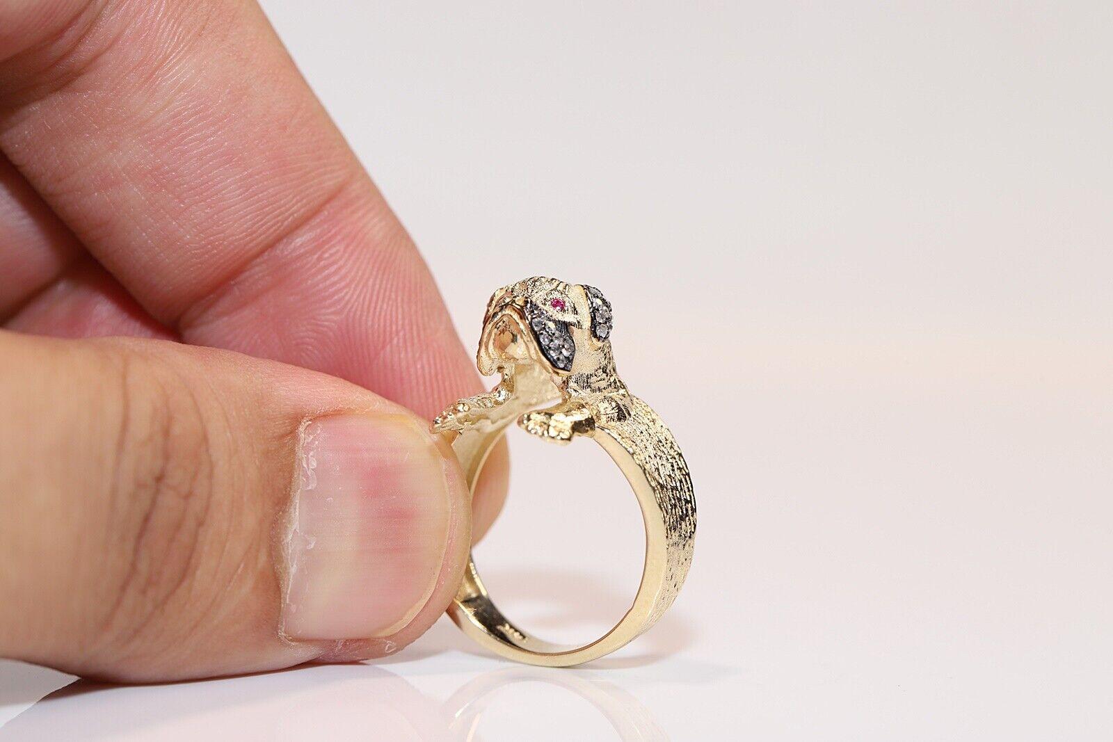 New Made 14k Gold Natural Diamond And Ruby Decorated Dog Style  Bague en vente 2