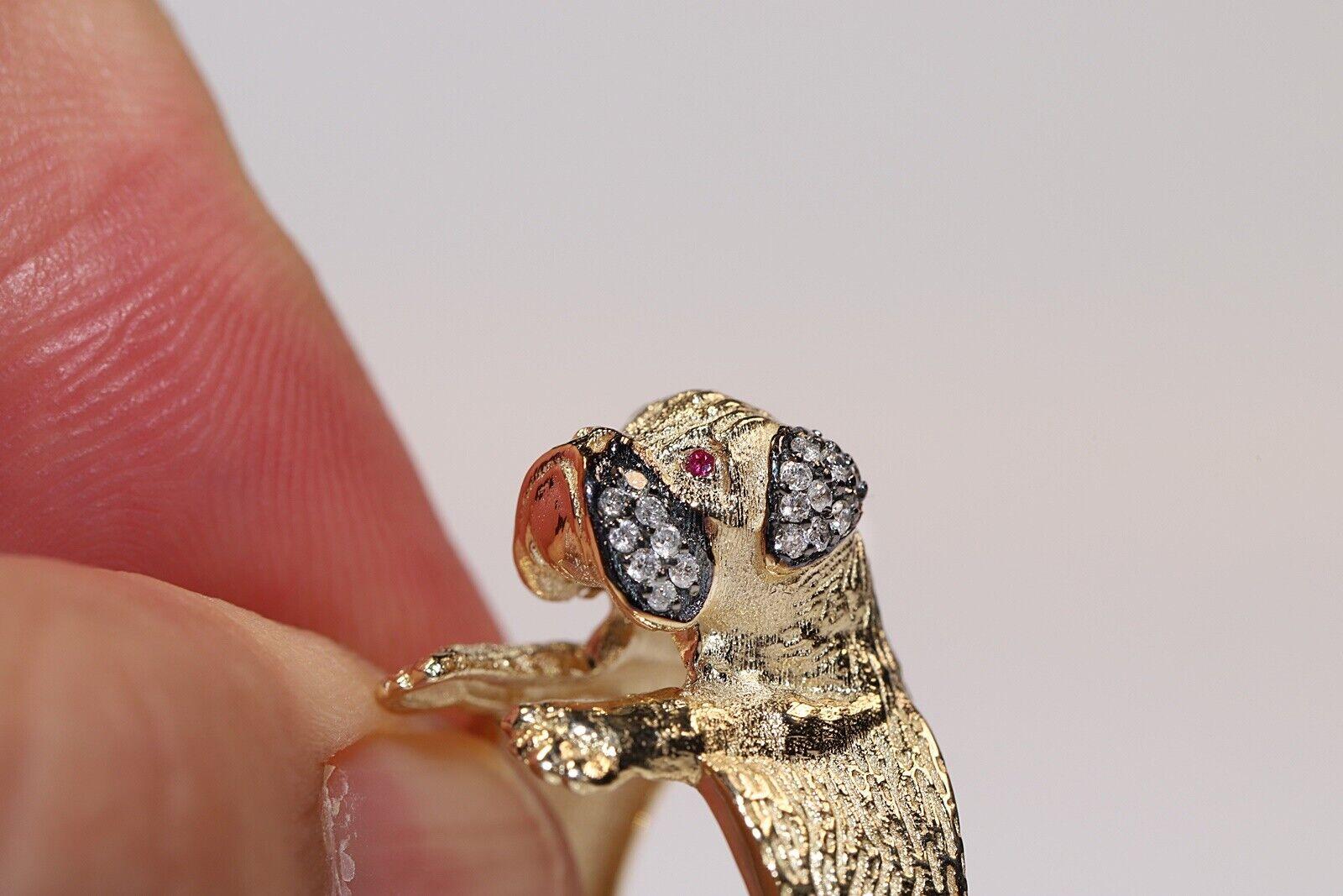 New Made 14k Gold Natural Diamond And Ruby Decorated Dog Style  Ring  For Sale 3