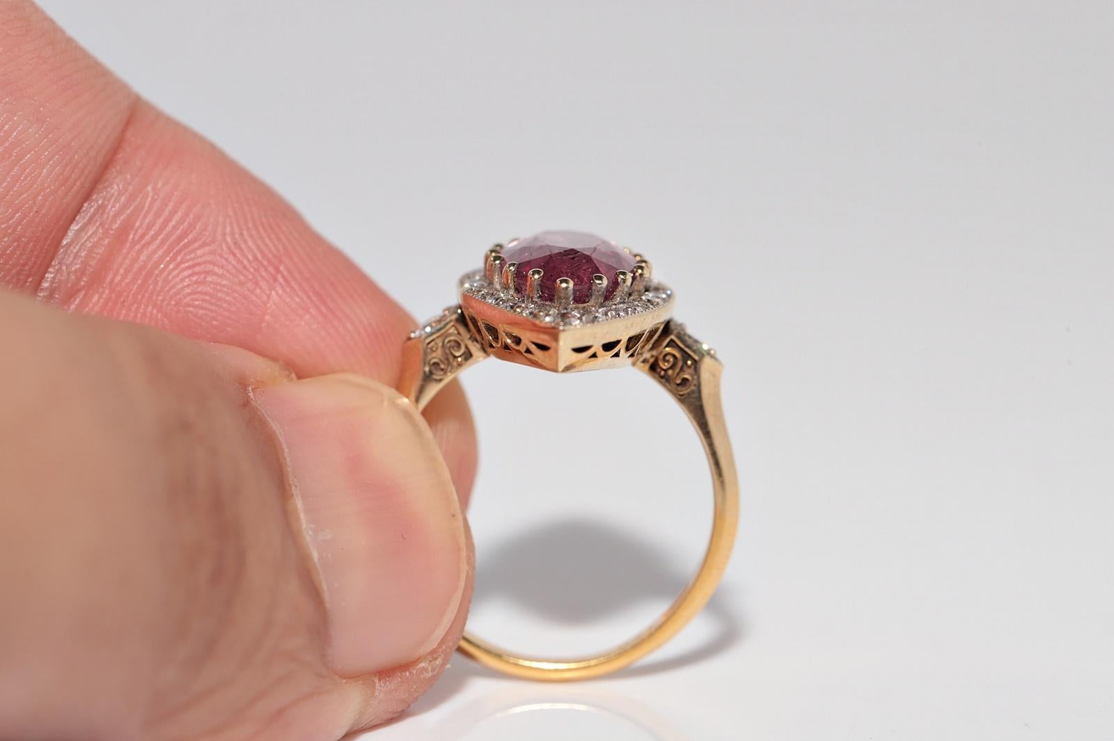 New Made 14k Gold Natural Diamond And Tourmaline Decorated Navette Ring For Sale 4