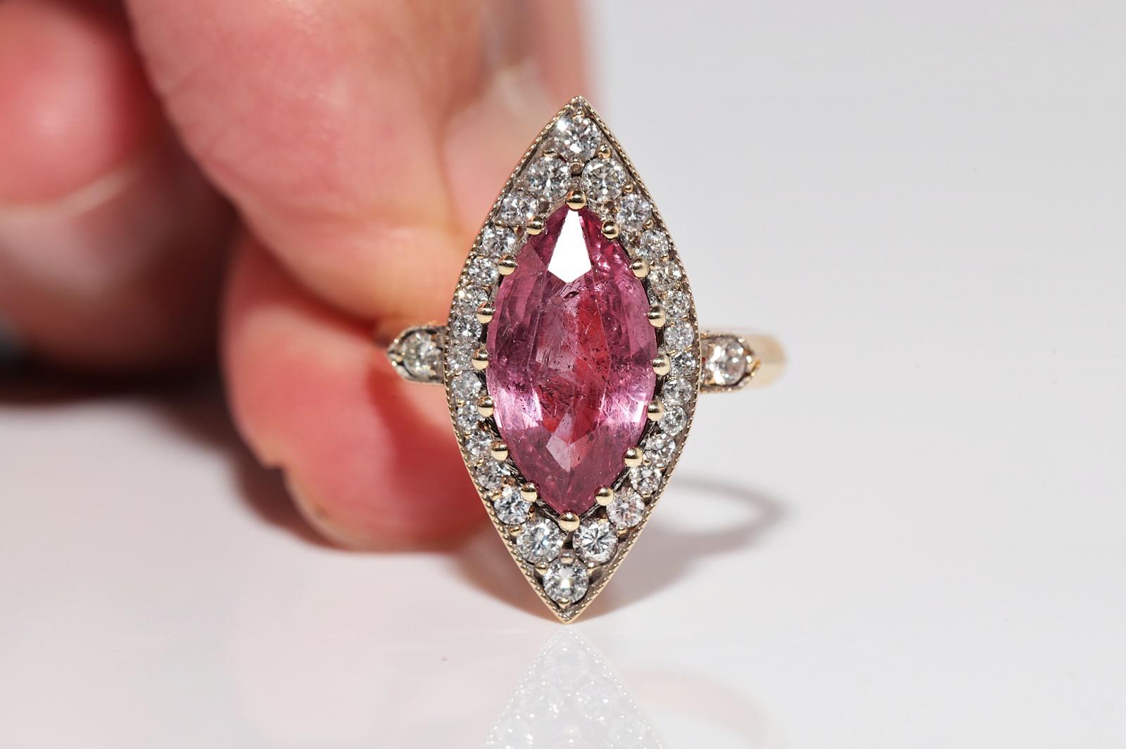 Anello Navette decorato con diamanti naturali e tormaline in oro 14k di nuova produzione in vendita 5