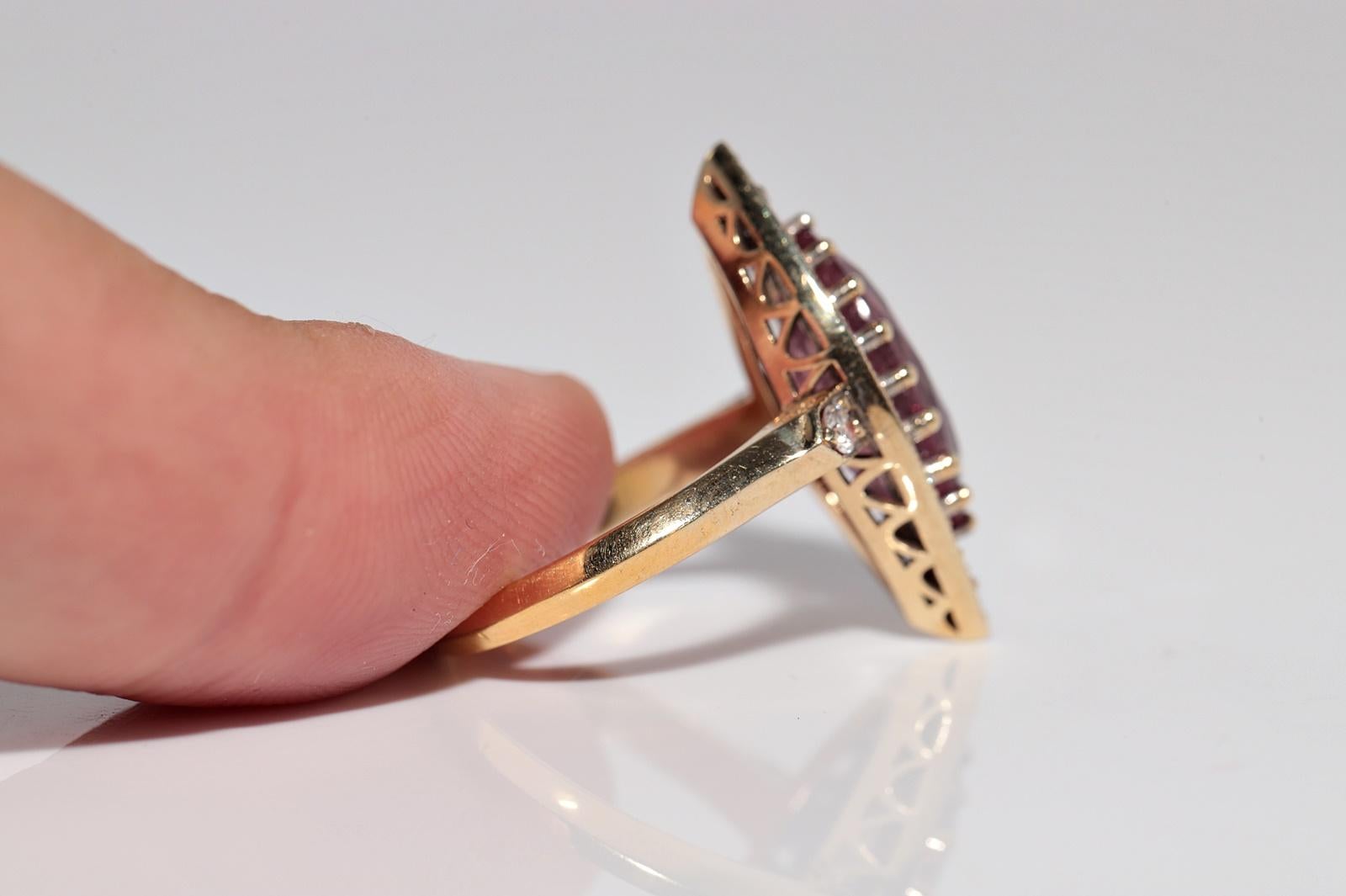 New Made 14k Gold Natural Diamond And Tourmaline Decorated Navette Ring For Sale 6