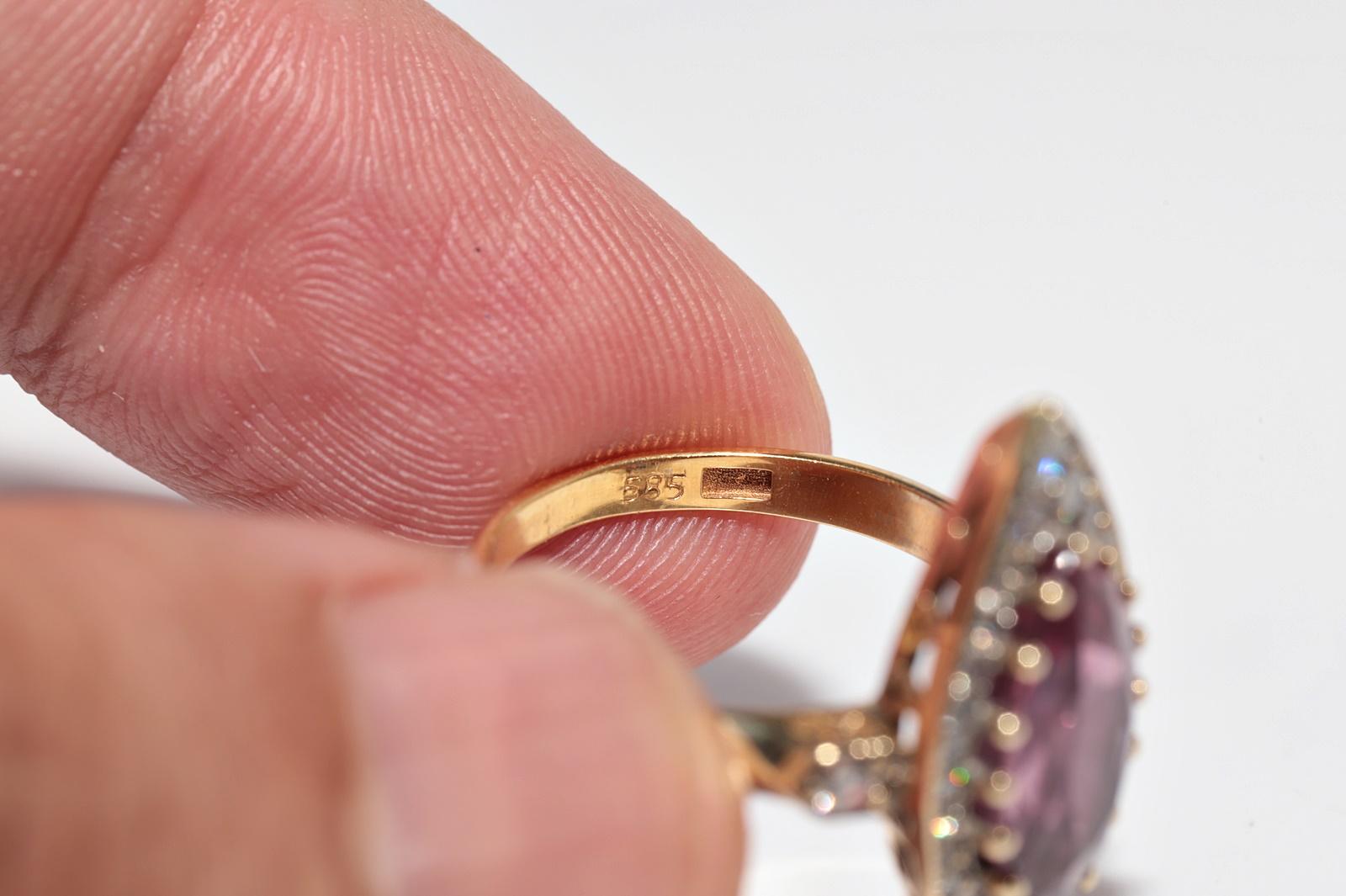 New Made 14k Gold Natural Diamond And Tourmaline Decorated Navette Ring For Sale 9