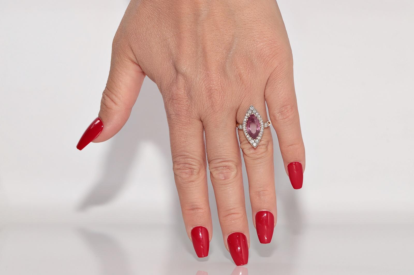 Modern New Made 14k Gold Natural Diamond And Tourmaline Decorated Navette Ring For Sale