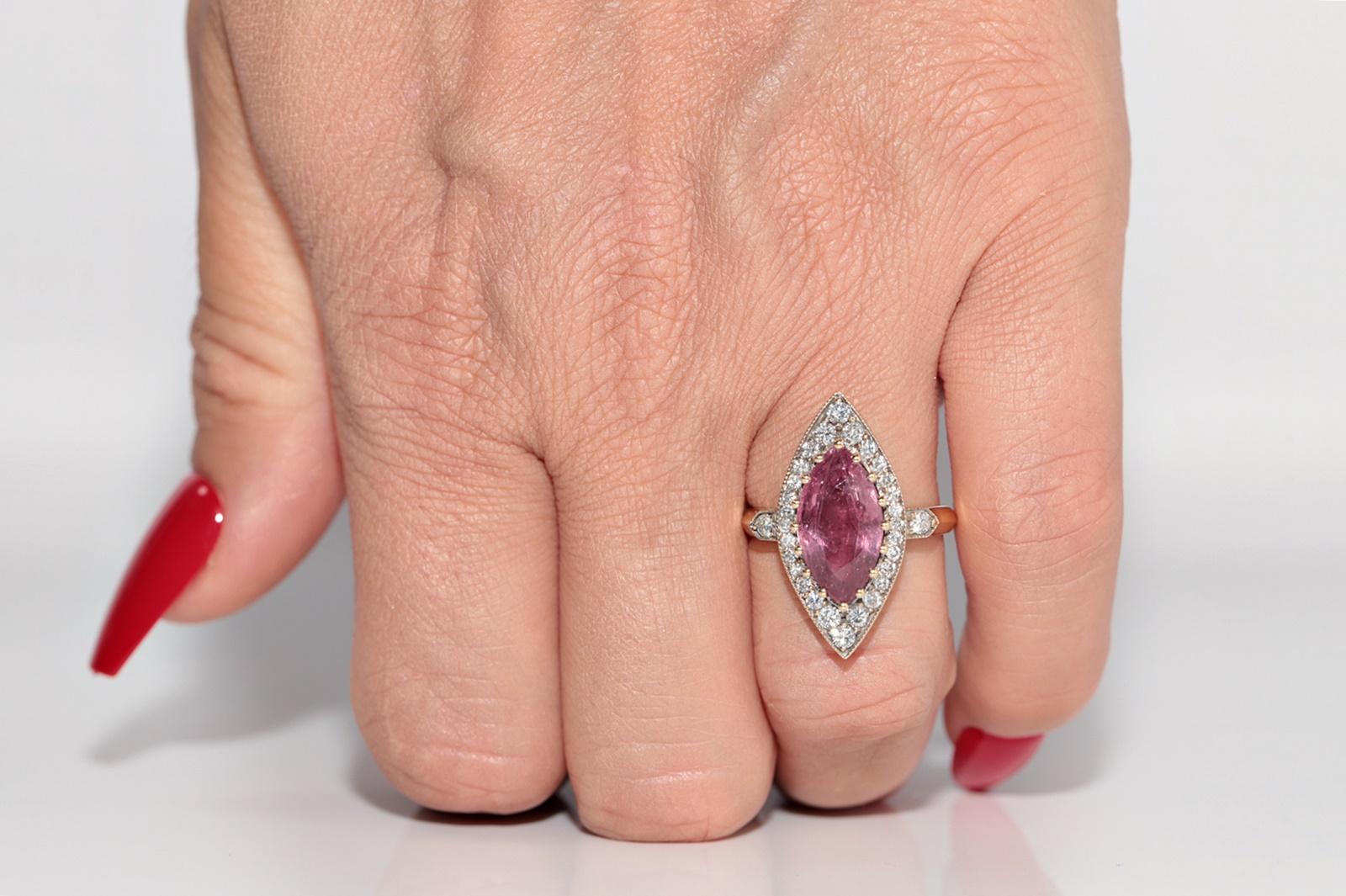 Taglio brillante Anello Navette decorato con diamanti naturali e tormaline in oro 14k di nuova produzione in vendita