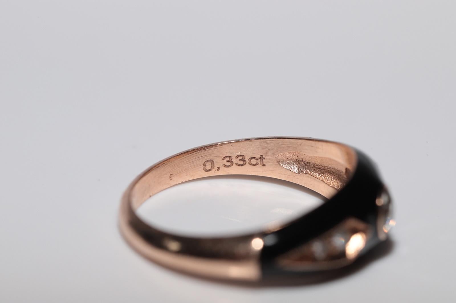New made 14K Gold Natural Diamond Decorated Black Enamel Band Ring For Sale 4