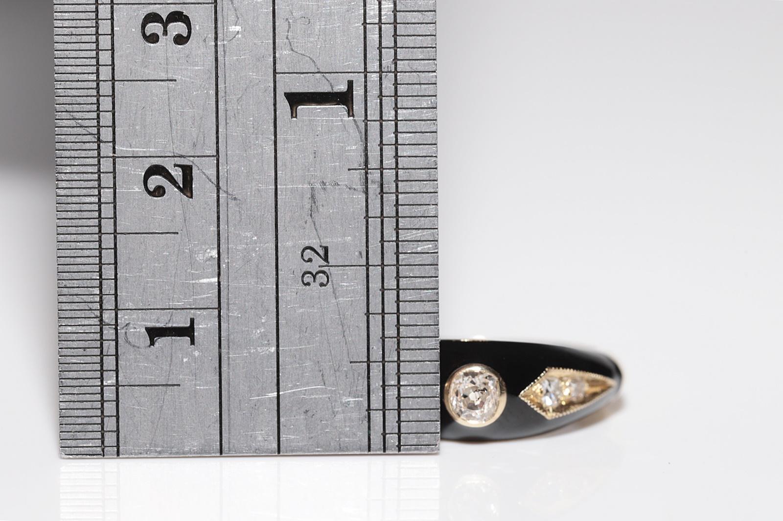 Anillo de oro de 14 quilates con diamante natural decorado con esmalte negro en venta 5