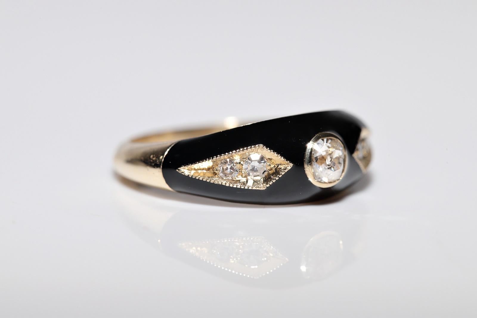 Anillo de oro de 14 quilates con diamante natural decorado con esmalte negro en Nuevo estado para la venta en Fatih/İstanbul, 34