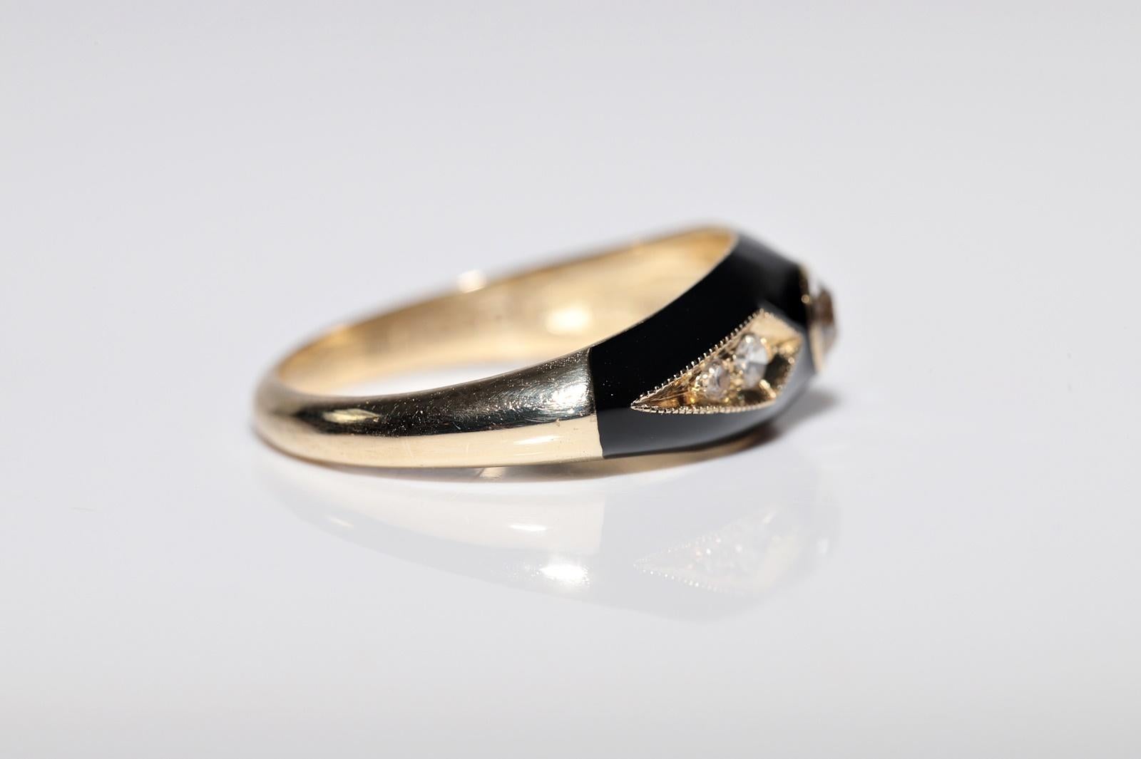 De las mujeres Anillo de oro de 14 quilates con diamante natural decorado con esmalte negro en venta