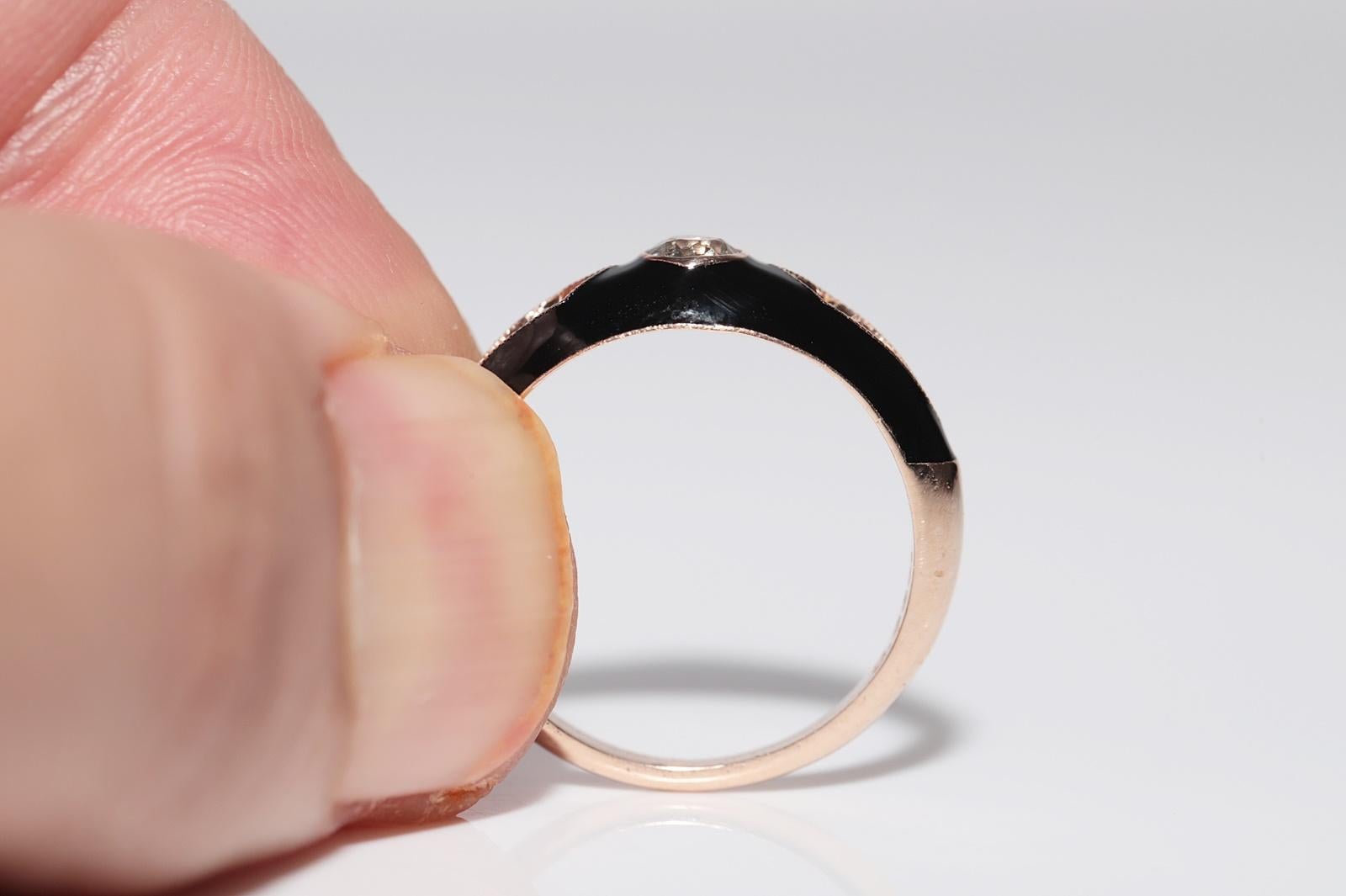 New made 14K Gold Natural Diamond Decorated Black Enamel Band Ring For Sale 2
