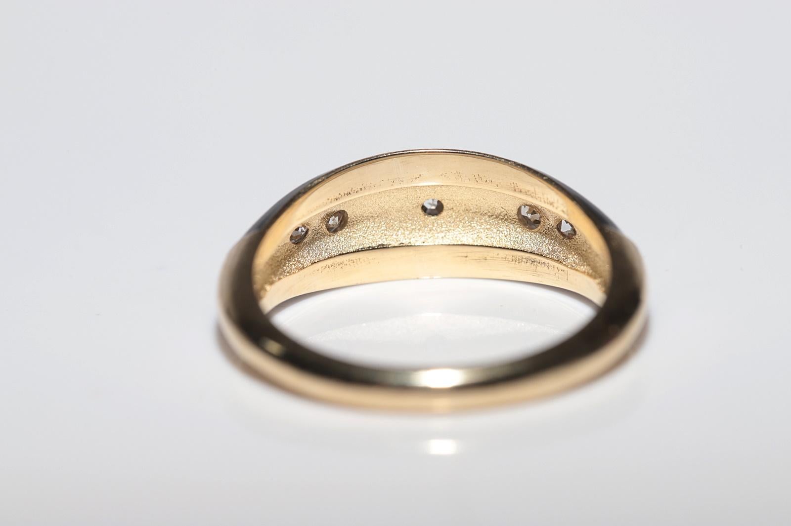 Anillo de oro de 14 quilates con diamante natural decorado con esmalte negro en venta 2