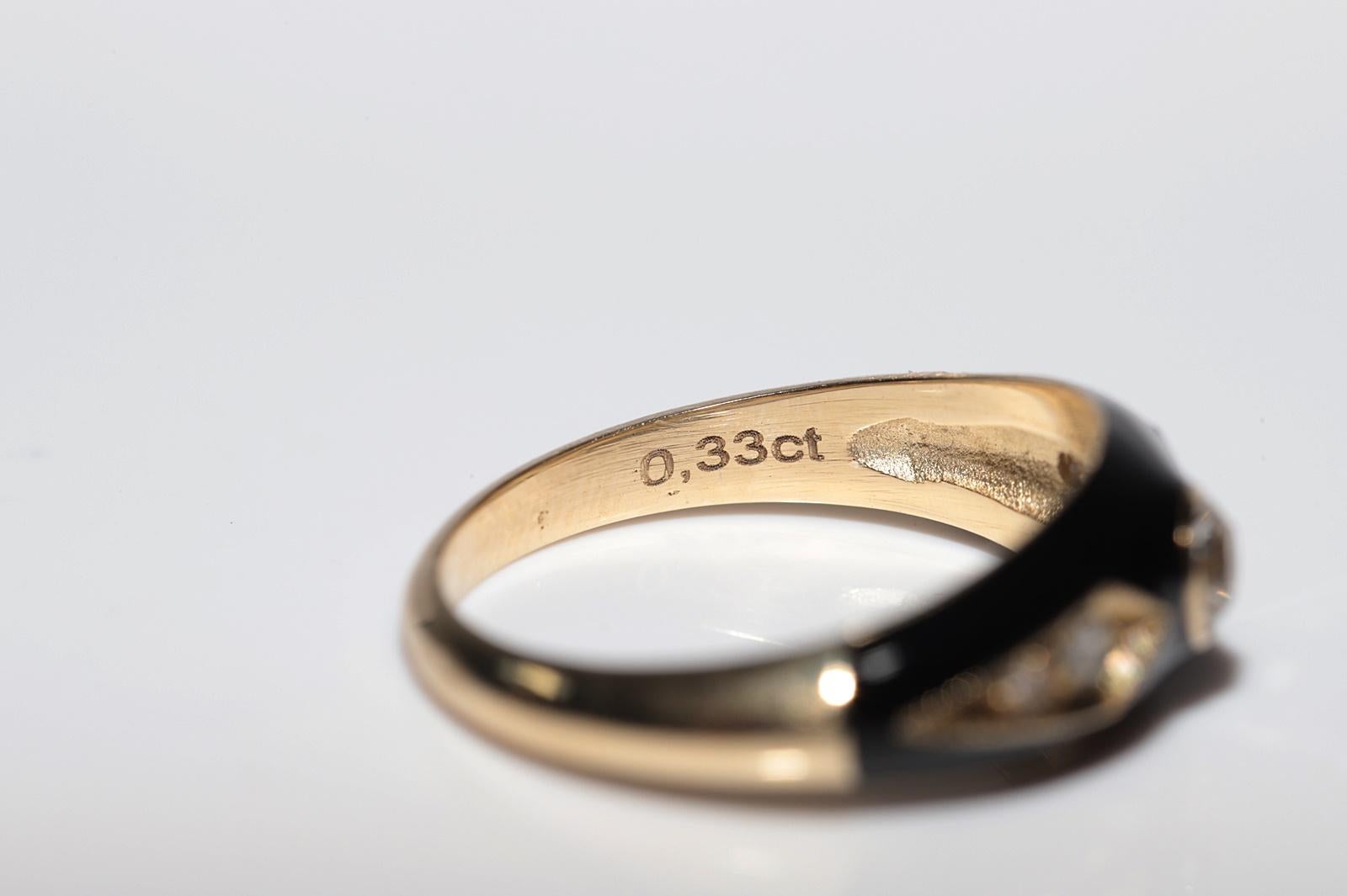 Anillo de oro de 14 quilates con diamante natural decorado con esmalte negro en venta 3