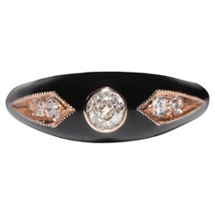 Anello a fascia in oro 14K con diamante naturale decorato e smalto nero di nuova produzione