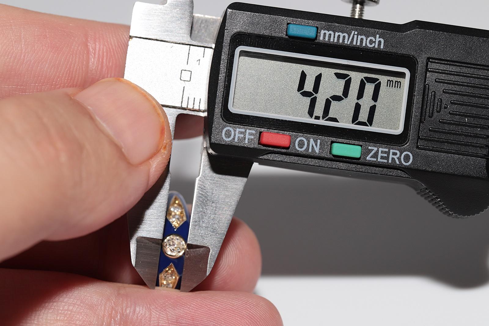 Bague jonc en or 14 carats, décorée de diamants naturels et d'émail bleu, neuve en vente 8