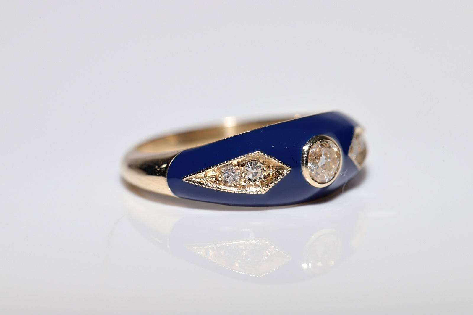 New made 14K Gold Natural Diamond Decorated Blue Enamel Band Ring In New Condition For Sale In Fatih/İstanbul, 34