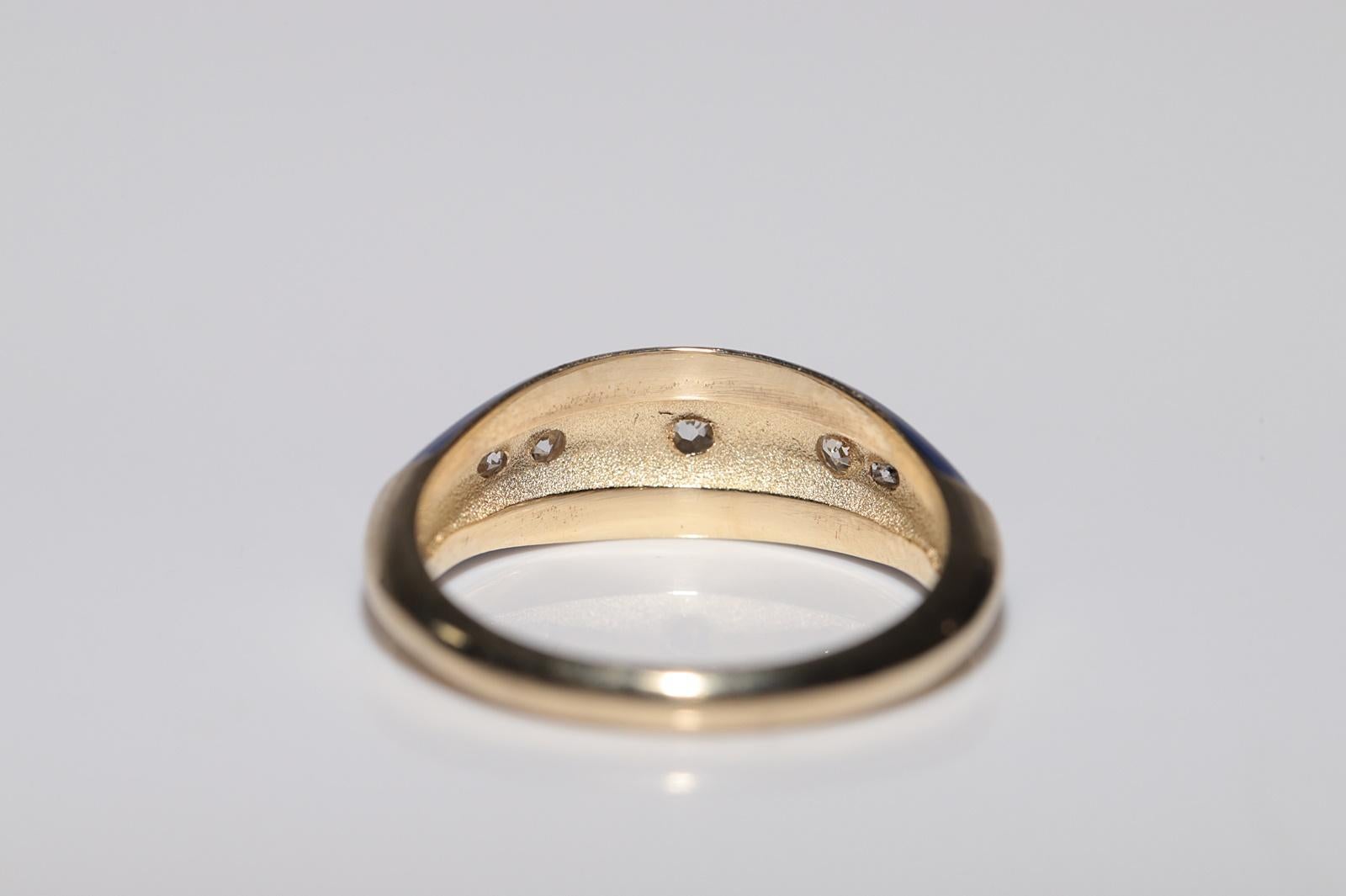 New made 14K Gold Natural Diamond Decorated Blue Enamel Band Ring For Sale 2